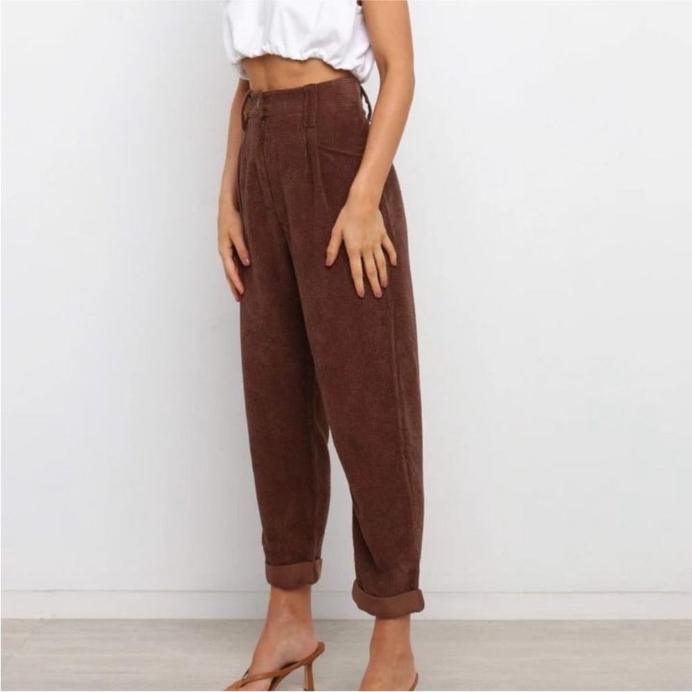 Petal & Pup Brown High-Waist Corduroy Tapered Pants